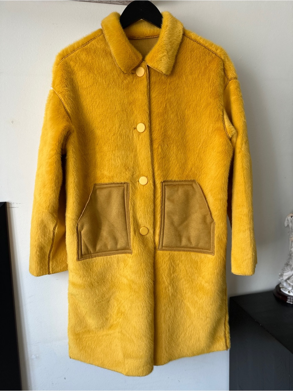Yellow Mustard Women's Reversible Faux Fur Coat - made in Italy